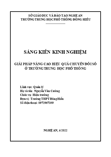 Sáng kiến kinh nghiệm Giải pháp nâng cao hiệu quả chuyển đổi số ở Trường Trung học Phổ thông Đông Hiếu
