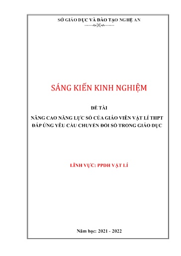 Sáng kiến kinh nghiệm Nâng cao năng lực số của giáo viên Vật lí THPT đáp ứng yêu cầu chuyển đổi số trong giáo dục