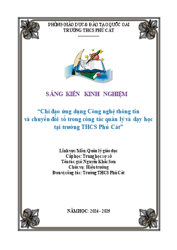 SKKN Chỉ đạo ứng dụng Công nghệ thông tin và chuyển đổi số trong công tác quản lý và dạy học tại Trường THCS Phú Cát