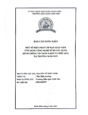 SKKN Một số biện pháp chỉ đạo giáo viên ứng dụng công nghệ số để xây dựng kênh thông tin thân thiện và hiệu quả tại Trường Mầm non Tuổi Thơ