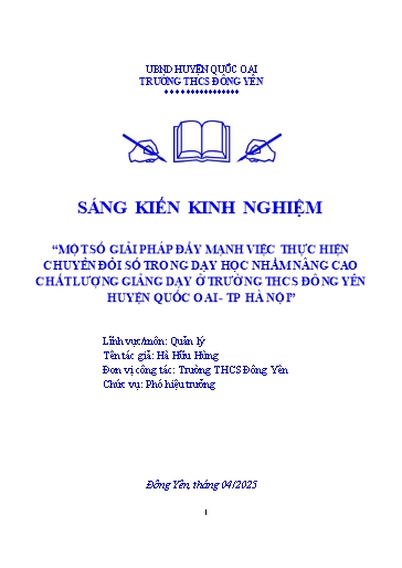 SKKN Một số giải pháp đẩy mạnh việc thực hiện chuyển đổi số trong dạy học nhằm nâng cao chất lượng giảng dạy ở Trường THCS Đông Yên - Huyện Quốc Oai - Thành phố Hà Nội