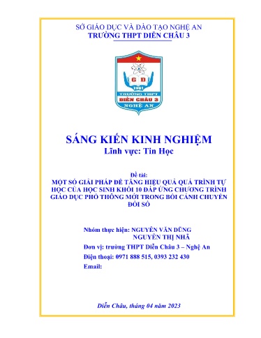 SKKN Một số giải pháp để tăng hiệu quả quá trình tự học của học sinh khối 10 đáp ứng chương trình giáo dục phổ thông mới trong bối cảnh chuyển đổi số