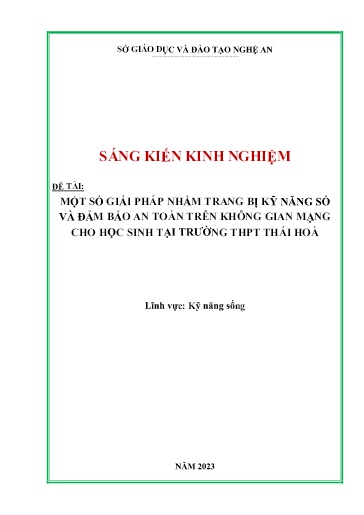 SKKN Một số giải pháp nhằm trang bị kỹ năng số và đảm bảo an toàn trên không gian mạng cho học sinh tại Trường THPT Thái Hoà