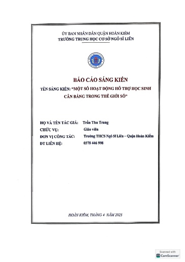 SKKN Một số hoạt động hỗ trợ học sinh cân bằng trong thế giới số tại Trường THCS Ngô Sĩ Liên
