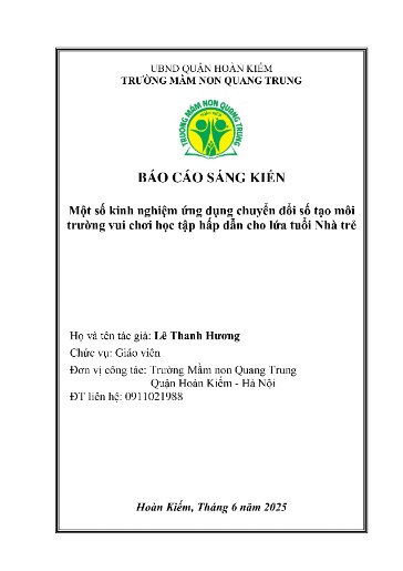 SKKN Một số kinh nghiệm ứng dụng chuyển đổi số tạo môi trường vui chơi học tập hấp dẫn cho lứa tuổi Nhà trẻ