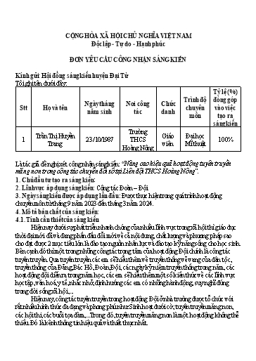 SKKN Nâng cao hiệu quả hoạt động tuyên truyền măng non trong công tác chuyển đổi số tại Liên đội THCS Hoàng Nông