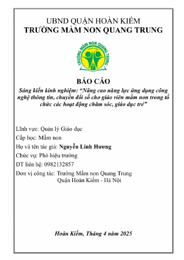 SKKN Nâng cao năng lực ứng dụng công nghệ thông tin, chuyển đổi số cho giáo viên mầm non trong tổ chức các hoạt động chăm sóc, giáo dục trẻ