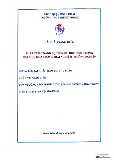 SKKN Phát triển năng lực số cho học sinh dạy học Hoạt động trải nghiệm, Hướng nghiệp tại Trường THCS Trưng Vương