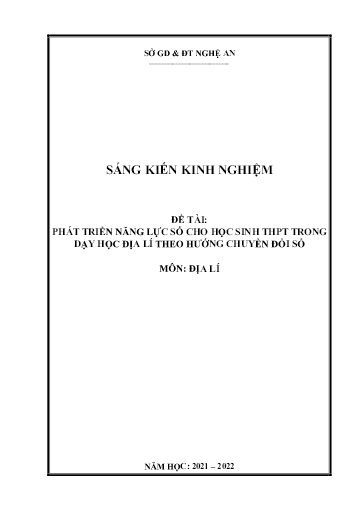SKKN Phát triển năng lực số cho học sinh THPT trong dạy học địa lí theo hướng chuyển đổi số tại Trường THPT Lê Viết Thuật