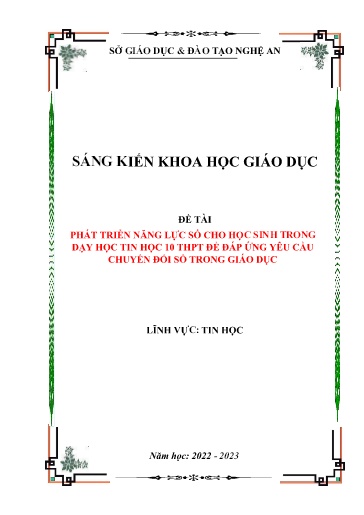 SKKN Phát triển năng lực số cho học sinh trong dạy học Tin học 10 THPT để đáp ứng yêu cầu chuyển đổi số trong giáo dục