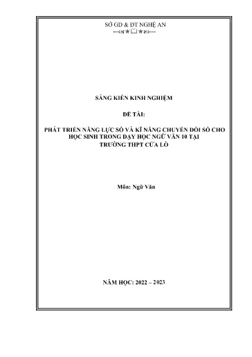 SKKN Phát triển năng lực số và kĩ năng chuyển đổi số cho học sinh trong dạy học Ngữ văn 10 tại Trường THPT Cửa Lò