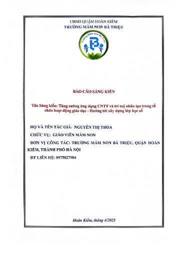 SKKN Tăng cường ứng dụng CNTT và trí tuệ nhân tạo trong tổ chức hoạt động giáo dục - hướng tới xây dựng lớp học số