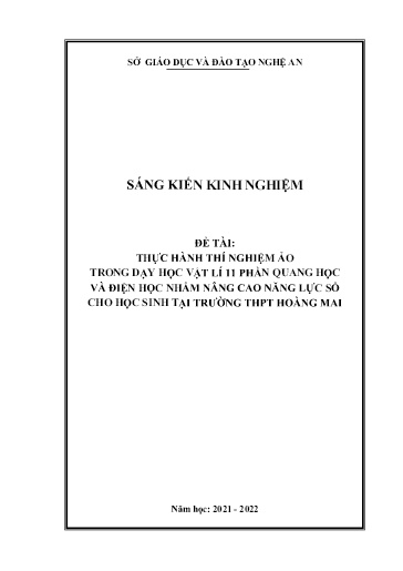SKKN Thực hành thí nghiệm ảo trong dạy học Vật lí 11 phần Quang học và Điện học nhằm nâng cao năng lực số của học sinh tại Trường THPT Hoàng Mai