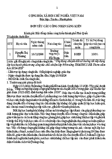 SKKN Ứng dụng chuyển đổi số hướng tới xây dựng lớp học hạnh phúc trong công tác chủ nhiệm Lớp 9-3 Trường TH&THCS Bãi Thơm năm học 2024-2025