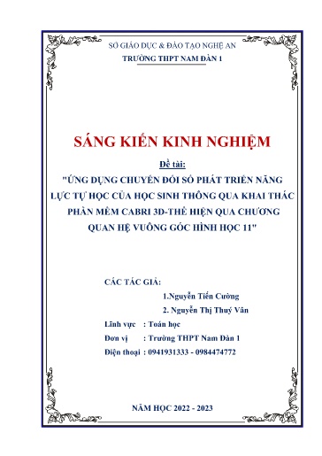 SKKN Ứng dụng chuyển đổi số phát triển năng lực tự học của học sinh thông qua khai thác phần mềm Cabri 3D - Thể hiện qua chương quan hệ vuông góc Hình học 11