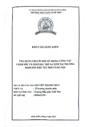 SKKN Ứng dụng chuyển đổi số trong công tác chăm sóc và giáo dục trẻ 5-6 tuổi tại Trường Mầm non khu vực Phố cổ Hà Nội