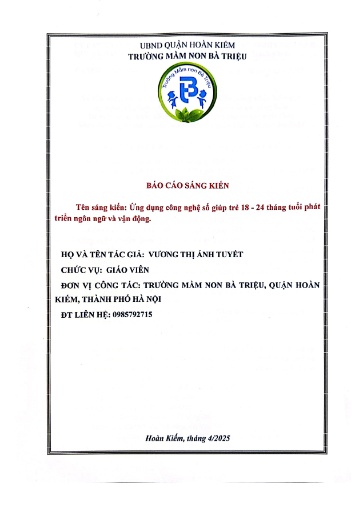 SKKN Ứng dụng công nghệ số giúp trẻ 18-24 tháng tuổi phát triển ngôn ngữ và vận động tại Trường Mầm non Bà Triệu