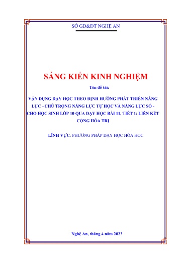 SKKN Vận dụng dạy học theo định hướng phát triển năng lực - chú trọng năng lực tự học và năng lực số - cho học sinh Lớp 10 qua dạy học Bài 11, Tiết 1: Liên kết cộng hóa trị