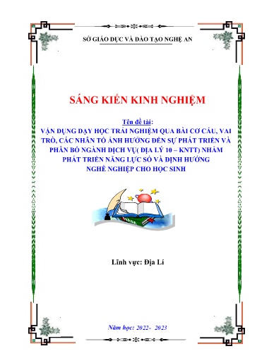 SKKN Vận dụng dạy học trải nghiệm qua bài cơ cấu, vai trò, đặc điểm, các nhân tố ảnh hưởng đến sự phát triển và phân bố dịch vụ (Địa lý 10 – KNTT) nhằm phát triển năng lực số và định hướng nghề nghiệp