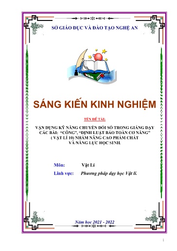 SKKN Vận dụng kỹ năng chuyển đổi số trong giảng dạy các Bài: “Công”, “Định luật bảo toàn cơ năng” (Vật lý 10) nhằm nâng cao phẩm chất và năng lực của học sinh